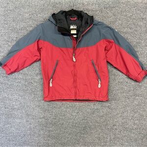 REI Co Op Jacket Kids Sz Small 6/7 Red Full Zip Windbreaker Hooded Pockets Rain